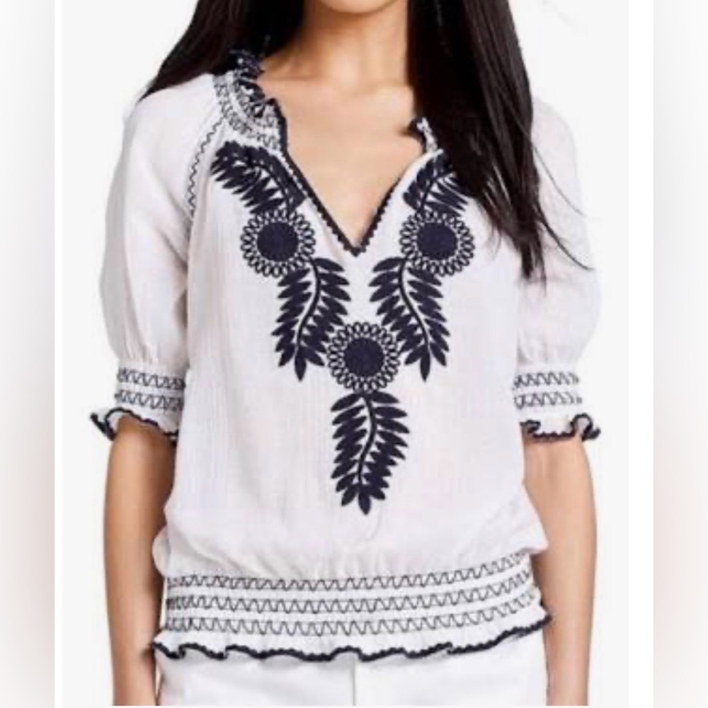 TORY BURCH Mari Peasant/Boho Top, 💯% Cotton - Picture 11 of 12